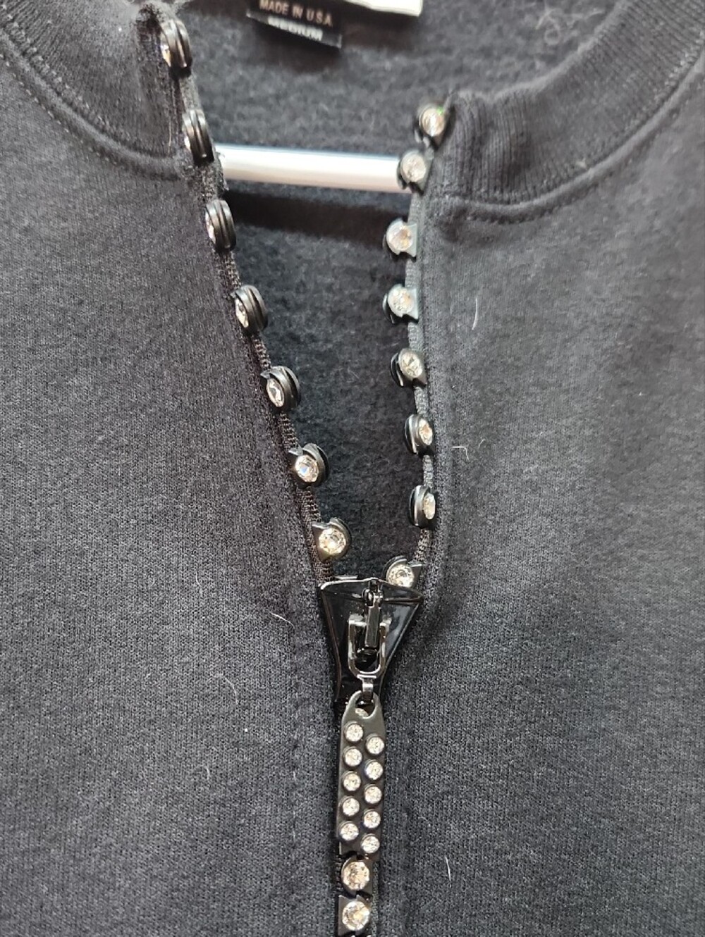Christine Alexander Black Zip-Up Blazer Jacket with Rhinestone Trim - Picture 2 of 4